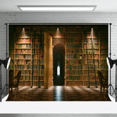 Aperturee - Library Bookcase Arch Vintage Wall Photo Backdrop